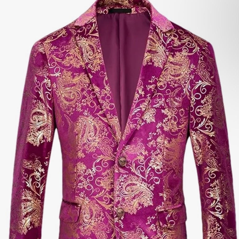 Gold and Burgundy Velvet Paisley Blazer